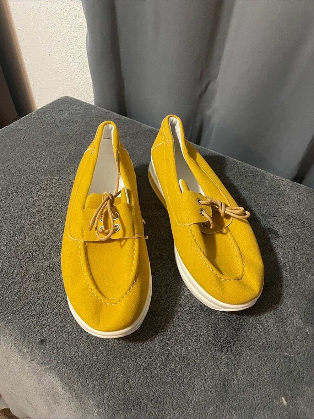 Yellow Suede Boat Loafers - Women's Casual Flats